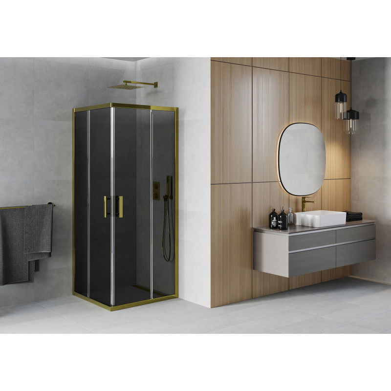 Mexen Rio квадратна душ кабина 80 x 80 cm, графит, златно - 860-080-080-50-40