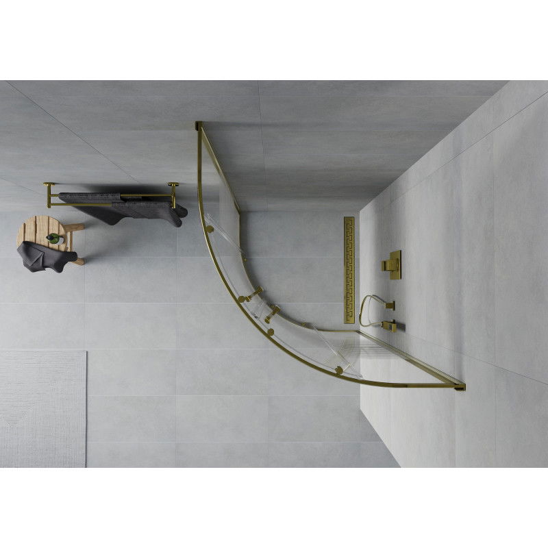 Mexen Rio полукръгла душ кабина 80 x 80 см, бели ленти, златна - 863-080-080-50-20