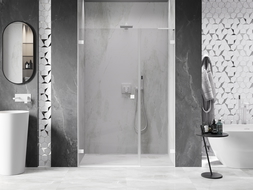 Mexen Lunar-B L врати за душ кабина отваряеми леви 135 см, прозрачни, бели - 832SL-135-050-20-00-L