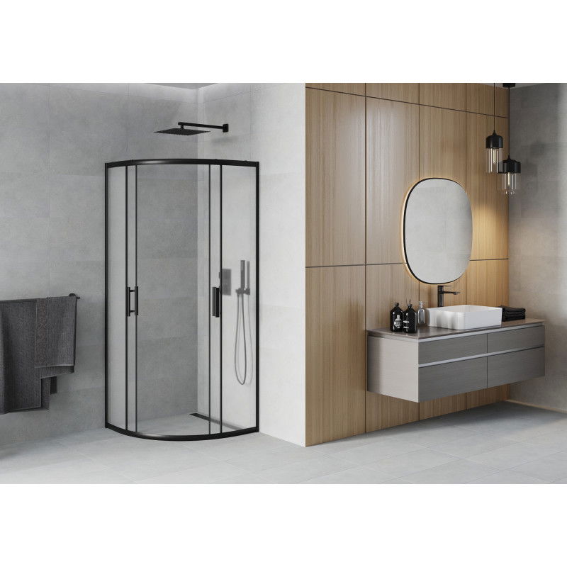 Mexen Rio полукръгла душ кабина 70 x 70 см, замръзнал ефект, черна - 863-070-070-70-30