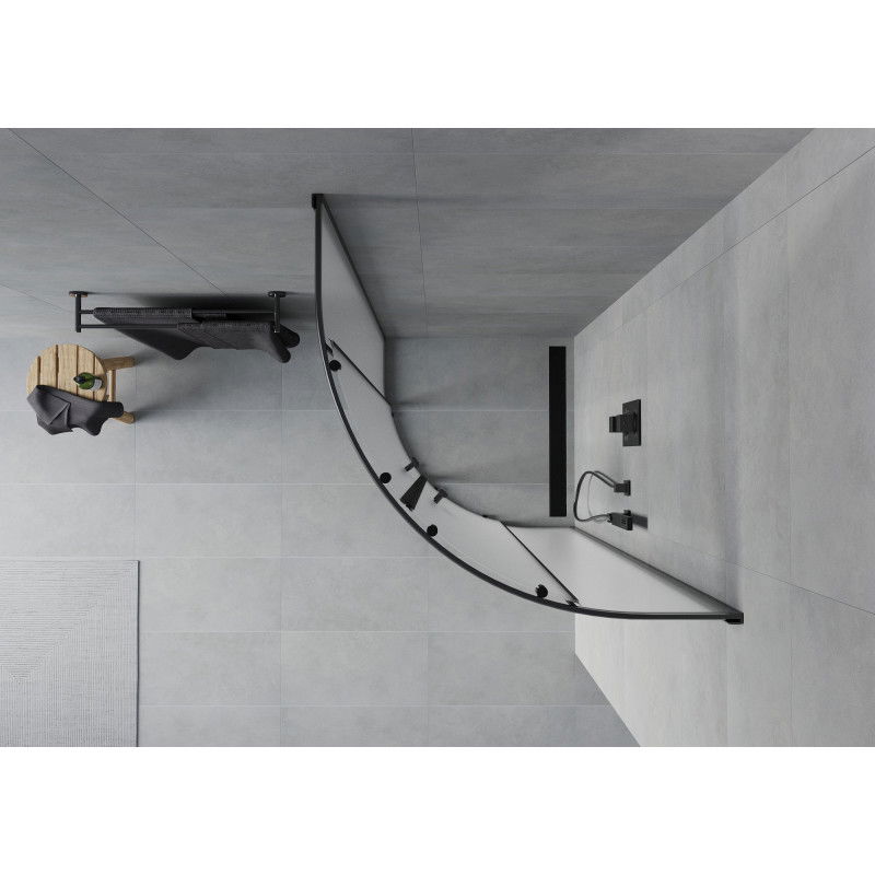 Mexen Rio полукръгла душ кабина 90 x 90 см, замръзено стъкло, черна - 863-090-090-70-30