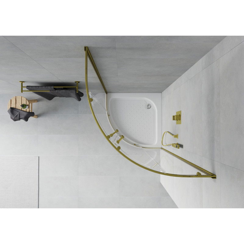 Mexen Rio полукръгла душ кабина 80 x 80 см, прозрачна, златиста + корито Rio, бяло - 863-080-080-50-00-4710