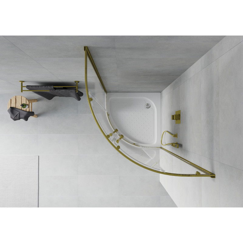 Mexen Rio полукръгла душ кабина 70 x 70 см, бели ивици, златна + поддушово корито, бяло - 863-070-070-50-20-4710