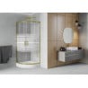 Mexen Rio кръгла душ кабина 80 x 80 см, бели ивици, златиста + корито Rio, бяло - 863-080-080-50-20-4710