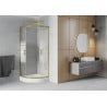 Mexen Rio кръгла душ кабина 80 x 80 см, бели ивици, златиста + корито Rio, бяло - 863-080-080-50-20-4710