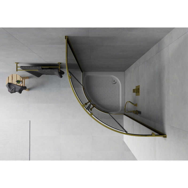 Mexen Rio полукръгла душ кабина 80 x 80 см, графит, злато + поддушово корито Rio, бяло - 863-080-080-50-0-4710