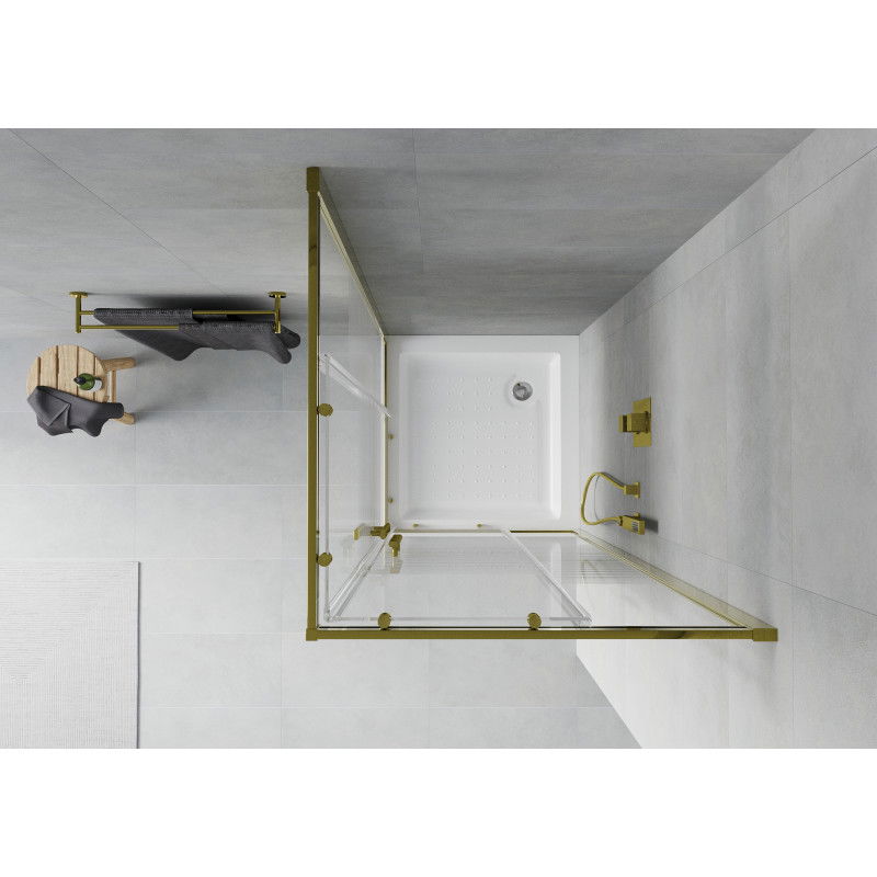 Mexen Rio квадратна душ кабина 80 x 80 см, бели ивици, златисто + корито, бяло - 860-080-080-50-20-4510