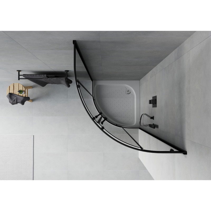 Mexen Rio полукръгла душ кабина 90 x 90 cm, графит, черна + корито Rio, бяло - 863-090-090-70-40-4710