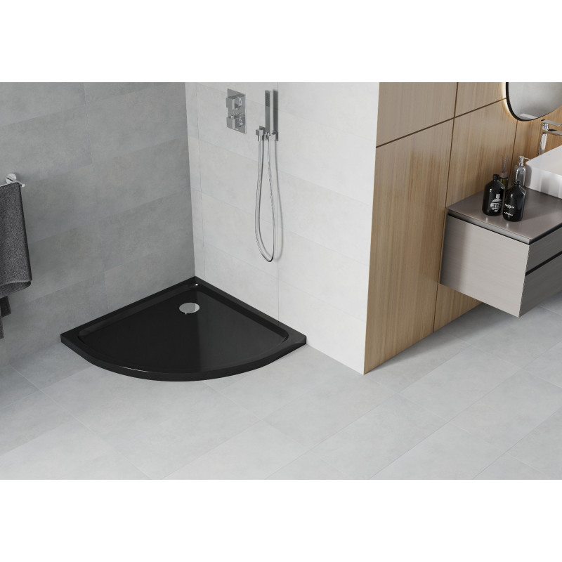 Mexen Flat черен, полукръгъл душ корито slim 100 x 100 cm, с хромиран сифон - 41701010