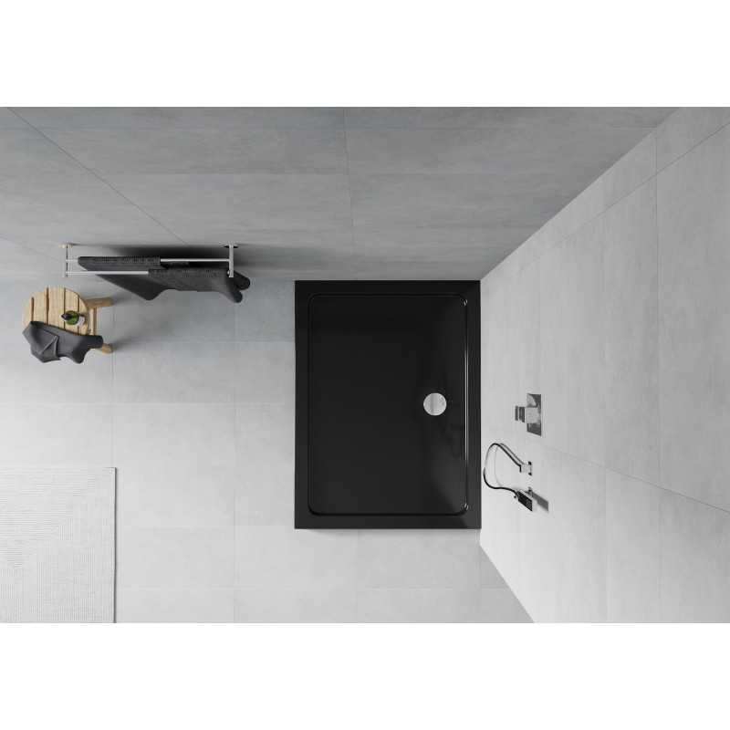 Mexen Flat правоъгълна тънка душ кабина 80 x 70 см, черна, с хромиран сифон