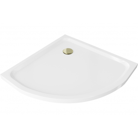 Mexen Flat полукръгло душ кабинка 100 x 100 см, бяло, златен сифон - 41101010G