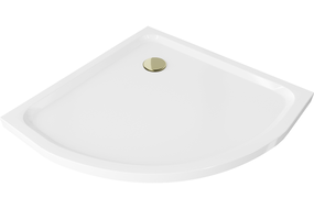 Mexen Flat полукръгло душ кабинка 100 x 100 см, бяло, златен сифон - 41101010G