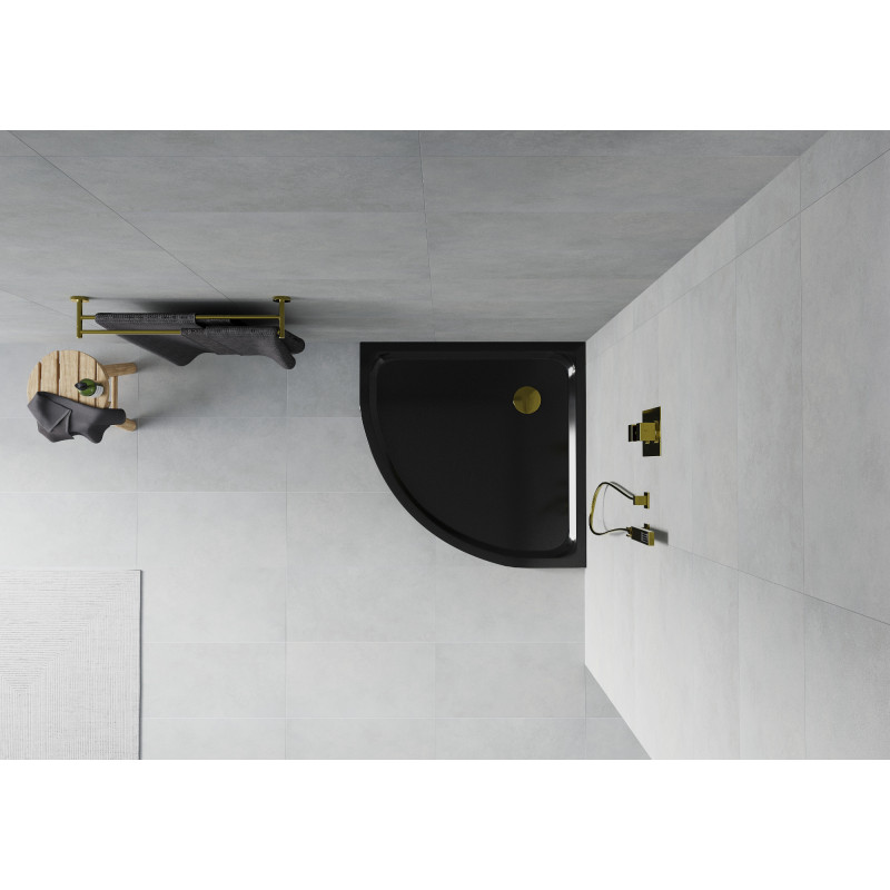 Mexen Flat полукръгъл душ корито тънък 100 x 100 см, черен, сифон златен - 41701010G