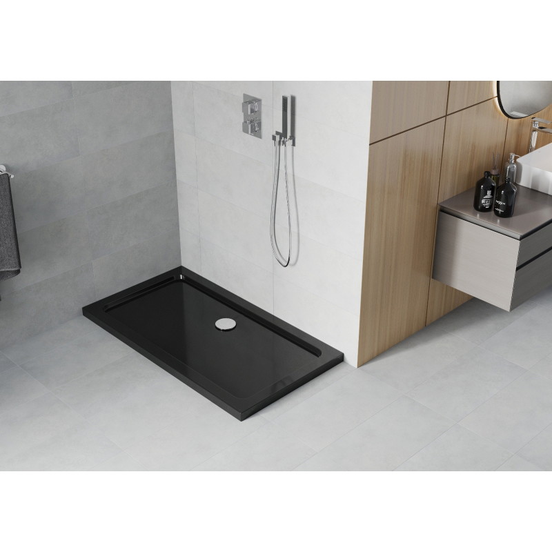 Mexen Flat правоъгълен душов поддушник slim 120 x 70 cm, черно, хромиран сифон