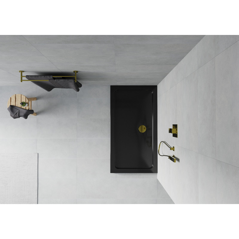 Mexen Flat правоъгълна душ кабина slim 140 x 70 см, черна, златен сифон - 40707014G
