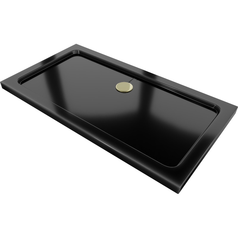 Mexen Flat правоъгълна плитка slim 130 x 70 см, черна, сифон златен - 40707013G