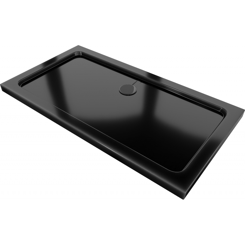 Правоъгълно тънко корито Mexen Flat 140 x 70 см, черно, черен сифон - 40707014B