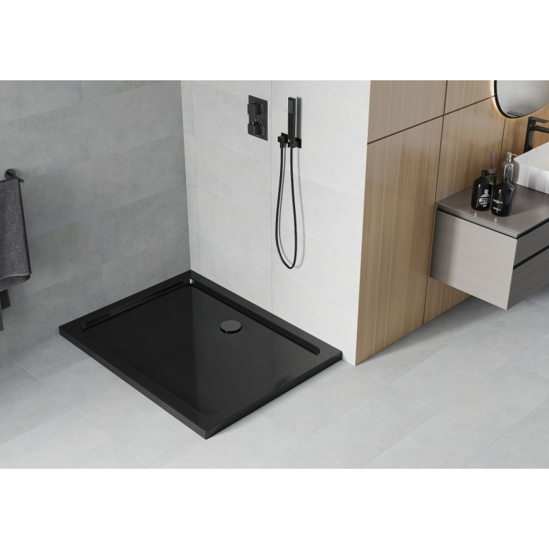 Mexen Flat правоъгълна тънка душ кабина 140 x 80 см, черна, сифон черен - 40708014B