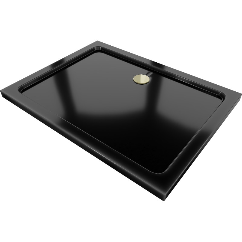 Mexen Flat правоъгълна тънка душ кабина 140 x 80 см, черна, златен сифон - 40708014G