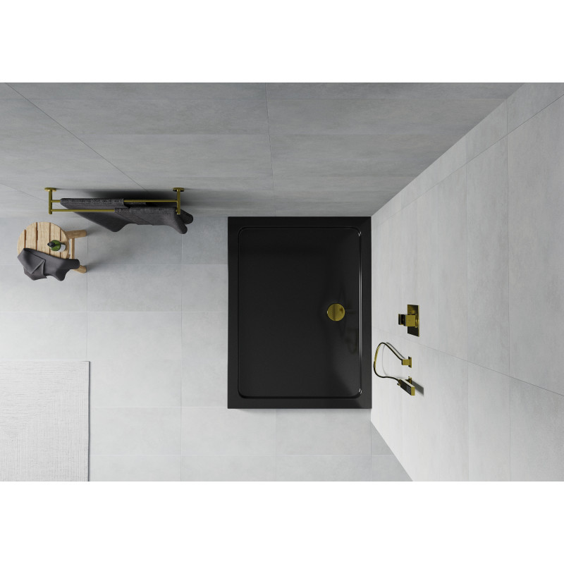 Mexen Flat правоъгълна тънка душ кабина 130 x 80 см, черна, сифон златен - 40708013G
