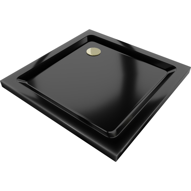 Mexen Flat квадратен душ поддушовник slim 100 x 100 cm, черен, сифон златен - 40701010G