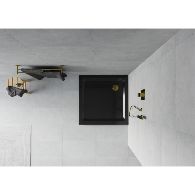 Mexen Flat квадратен душ поддушовник slim 100 x 100 cm, черен, сифон златен - 40701010G