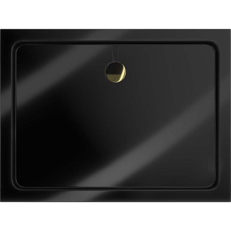 Mexen Flat тънък правоъгълен душ кабина 130 x 100 см, черен, златен сифон - 40701013G