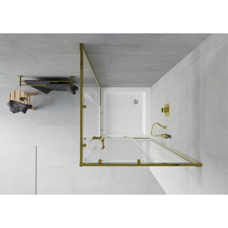 Mexen Rio квадратна душ кабина 80 x 80 см, прозрачна, златна + поддушово