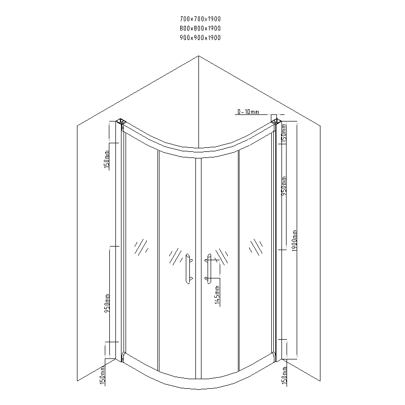 Mexen Rio полукръгла душ кабина 90 x 90 см, черни линии, черна + поддушово корито, бял - 863-090-090-70-20-4710