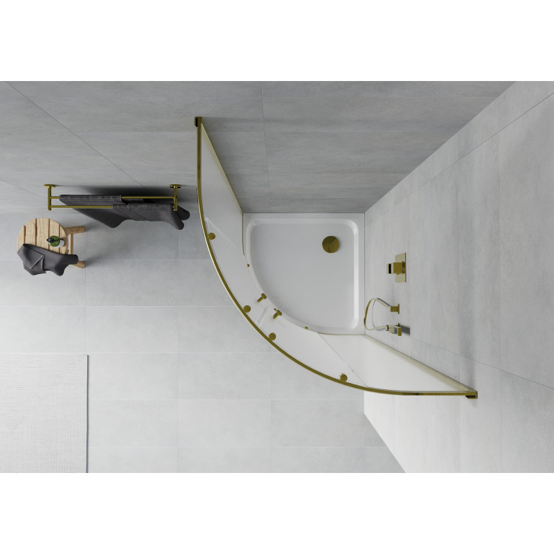 Mexen Rio полукръгла душ кабина 80 x 80 см, матирана, златна + корито Flat, бяло