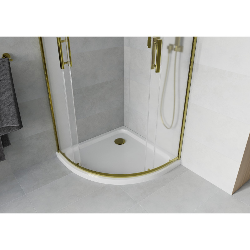 Mexen Rio кръгла душ кабина 90 x 90 см, матирано стъкло, златна + нисък