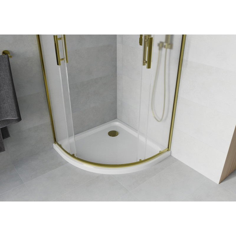 Mexen Rio полукръгла душ кабина 90 x 90 см, матирано стъкло, златисто + Flat