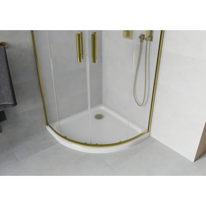 Mexen Rio кръгла душ кабина 90 x 90 см, матирано стъкло, златна + нисък
