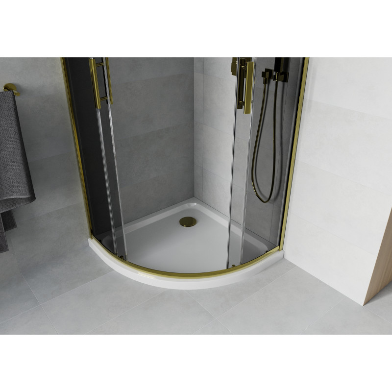 Mexen Rio полукръгла душ кабина 90 x 90 см, графит, злато + корито Flat, бяло