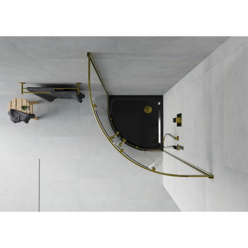 Mexen Rio овална душ кабина 80 x 80 см, прозрачна, златна + плосък поддушов черен - 863-080-080-50-00-4170G