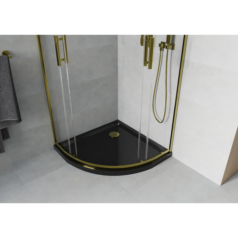 Mexen Rio полукръгла душ кабина 90 x 90 см, прозрачна, златна + Flat корито,