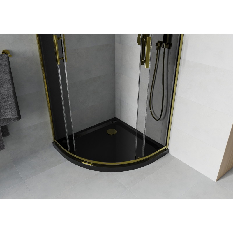 Mexen Rio полукръгла душ кабина 80 x 80 см, графит, злато + корито Flat, черно