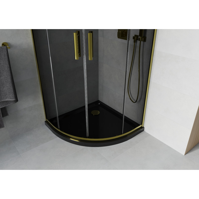 Mexen Rio полукръгла душ кабина 90 x 90 см, графит, злато + Flat поддушово
