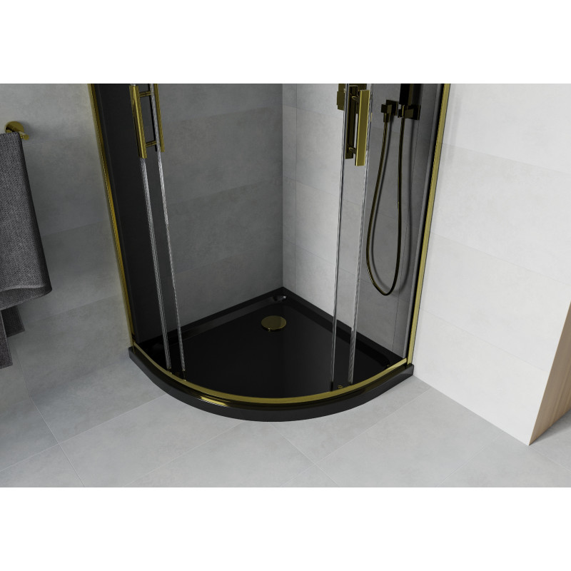 Mexen Rio полукръгла душ кабина 90 x 90 см, графит, злато + Flat поддушово