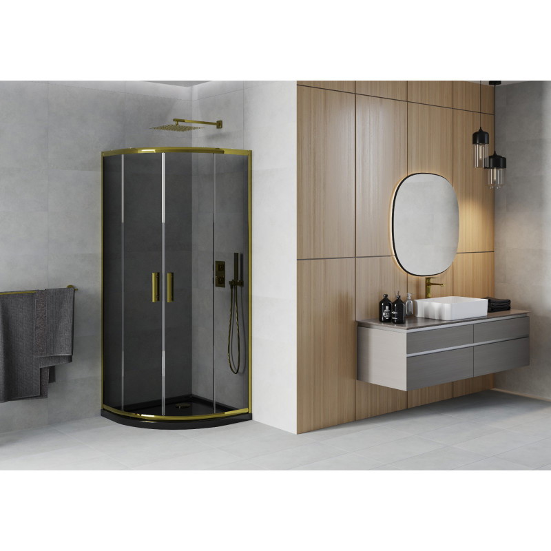 Mexen Rio полукръгла душ кабина 90 x 90 см, графит, злато + Flat поддушово