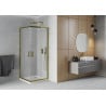 Mexen Rio квадратна душ кабина 80 x 80 см, матирана, златна + бял корито Flat - 860-080-080-50-30-4010G