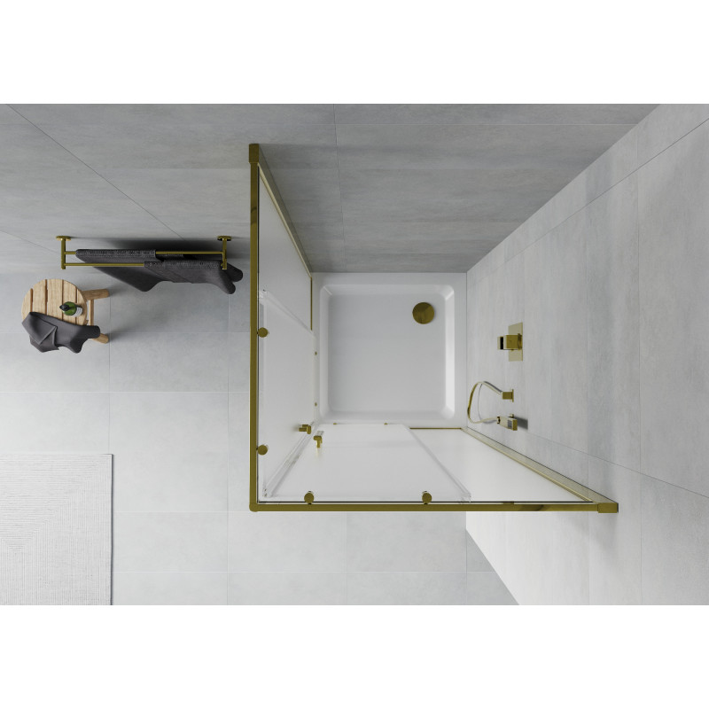 Mexen Rio квадратна душ кабина 80 x 80 см, матирано стъкло, злато + бял Flat