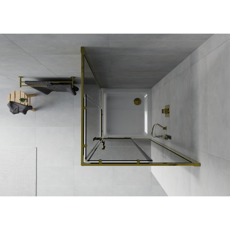 Mexen Rio квадратна душ кабина 70 x 70 см, графит, злато + корито Flat, бяло