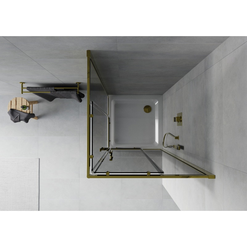Mexen Rio квадратна душ кабина 90 x 90 см, графит, злато + корито Flat, бял