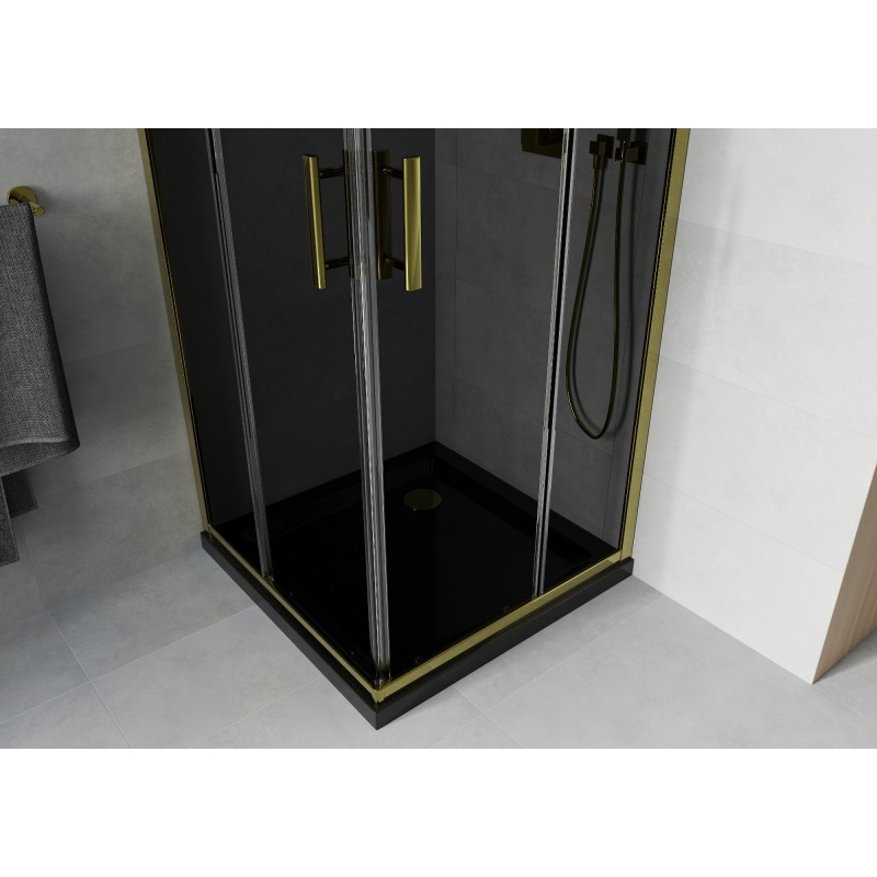 Mexen Rio Квадратна душ кабина 80 x 80 см, графит, злато + плит Flat, черна