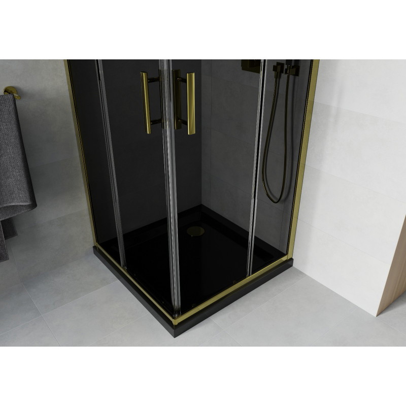 Mexen Rio квадратна душ кабина 80 x 80 см, графит, злато + поддушник Flat, черен