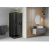 Mexen Rio квадратна душ кабина 80 x 80 см, графит, злато + поддушник Flat, черен