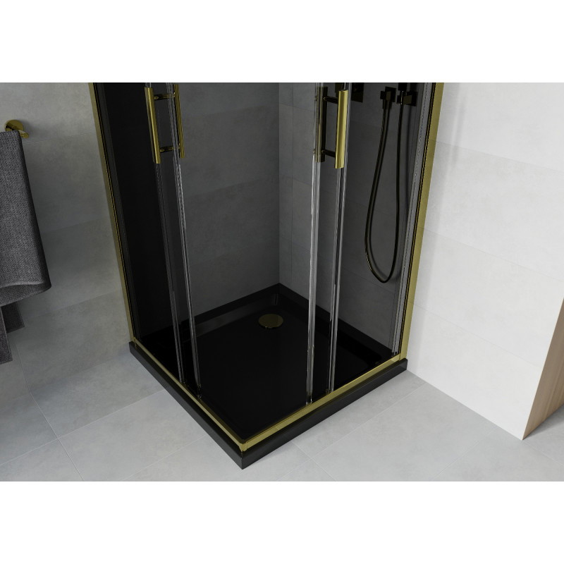 Mexen Rio квадратна душ кабина 80 x 80 см, графит, злато + поддушник Flat, черен