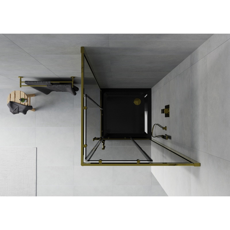 Mexen Rio Квадратна душ кабина 80 x 80 см, графит, злато + плит Flat, черна