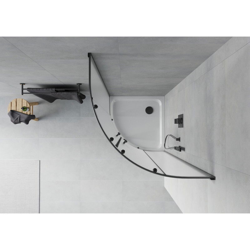 Mexen Rio душ кабина полукръгла 80 x 80 см, матирано, черна + поддушово корито Flat, бяло - 863-080-080-70-30-4110B